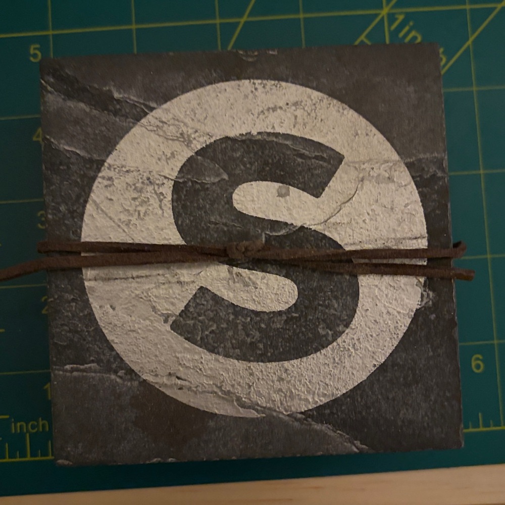 Slate Coaster Set of 4 with White S Design